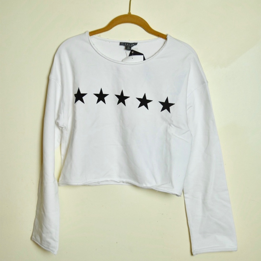 L/S French terry crop top with star print